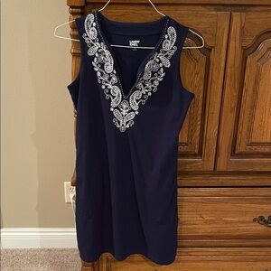 Lands' End Navy Dress with White Embroidery